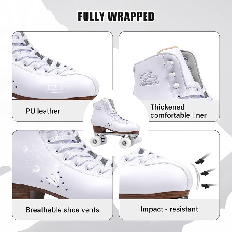 PAPAISON Roller Skates for Women and Men, Deluxe 2 Layer Microfiber Leather Double Row-Classic Roller Skates for Girls, Professional Outdoor Indoor Quad-Skates for Kids & Adults… - Image 5